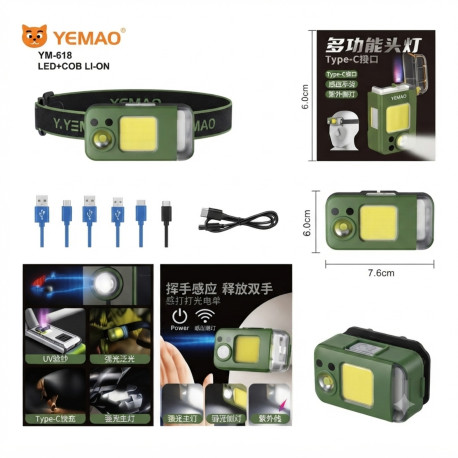 Ліхтар налобний Yemao YM-T618 LED+COB Li-Ion